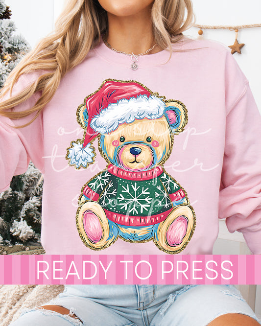 Cozy Christmas Teddy Bear - Ready to Press DTF Transfers