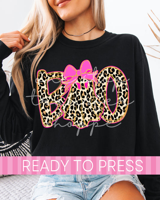 Girly Leopard Coquette BOO Ghost - Ready to Press DTF Transfers