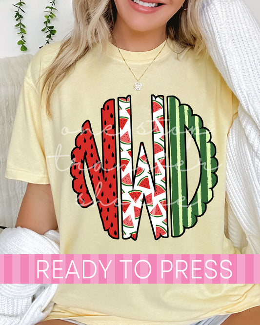Preppy Summer Watermelon Scallop Monogram - Ready to Press DTF Transfers