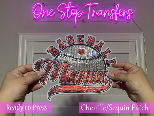 Baseball MAMA Sequin Iron On Patch - Ready to Press Patches