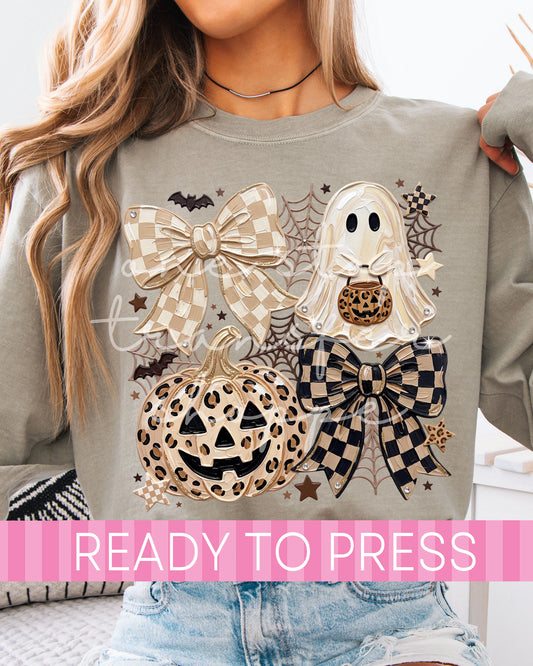 Faux Texture Checker Leopard Coquette Halloween - Ready to Press DTF Transfers