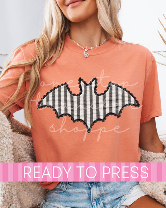 Black Lace Seersucker Bat - Ready to Press DTF Transfers