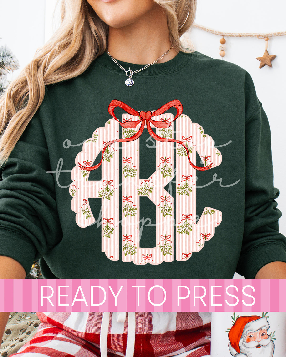 Preppy Stripe Mistletoe Christmas Monogram - Ready to Press DTF Transfers