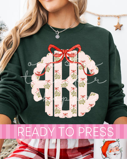 Preppy Stripe Mistletoe Christmas Monogram - Ready to Press DTF Transfers