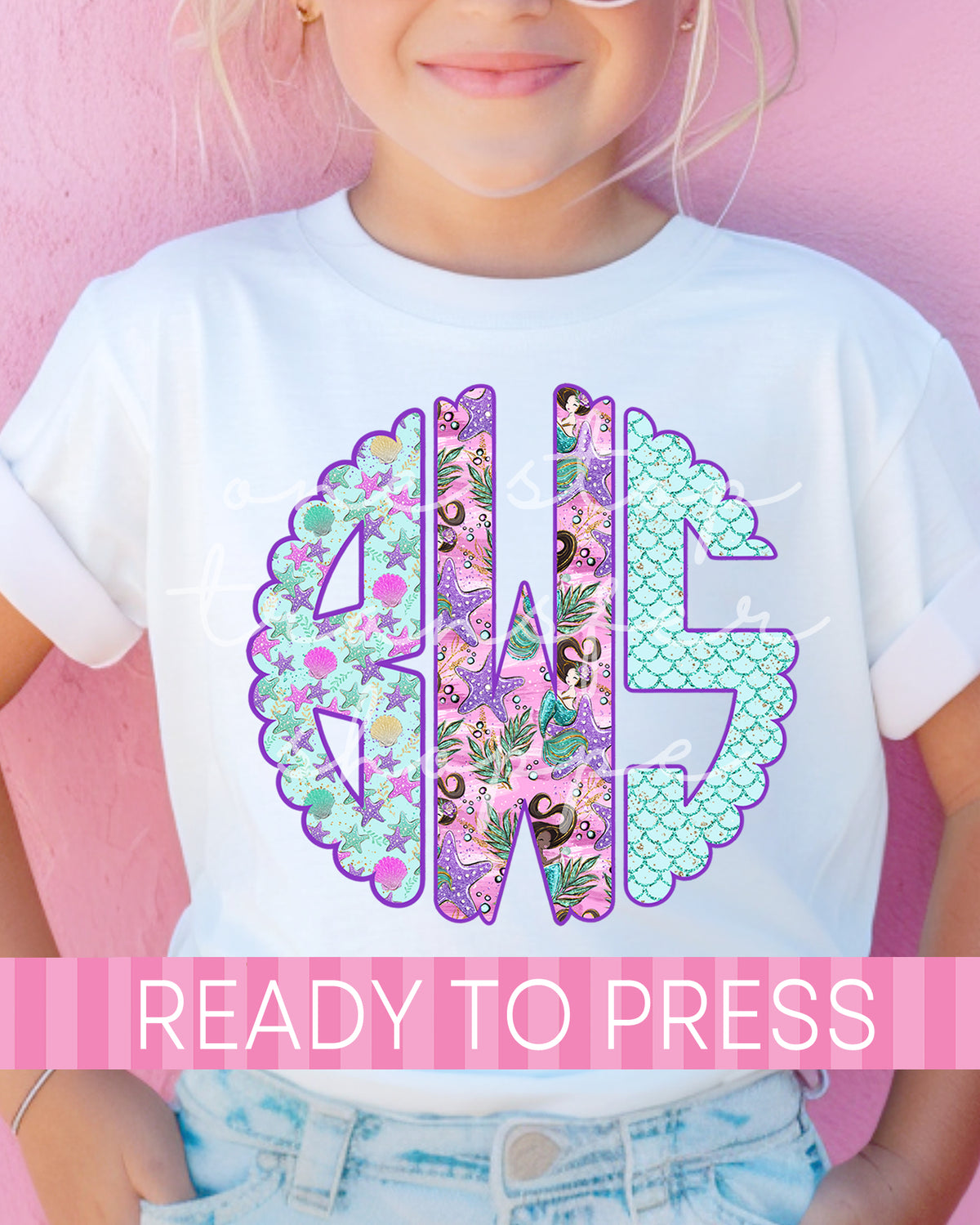 Preppy girl Mermaid Monogram - Ready to Press DTF Transfers