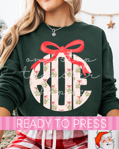 Preppy Stripe Mistletoe Christmas Monogram - Ready to Press DTF Transfers