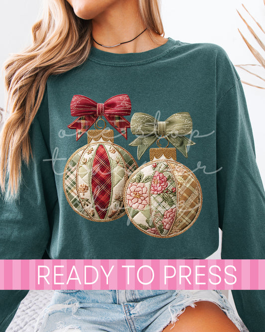 Elegant Patchwork Christmas Ornaments - Ready to Press DTF Transfers