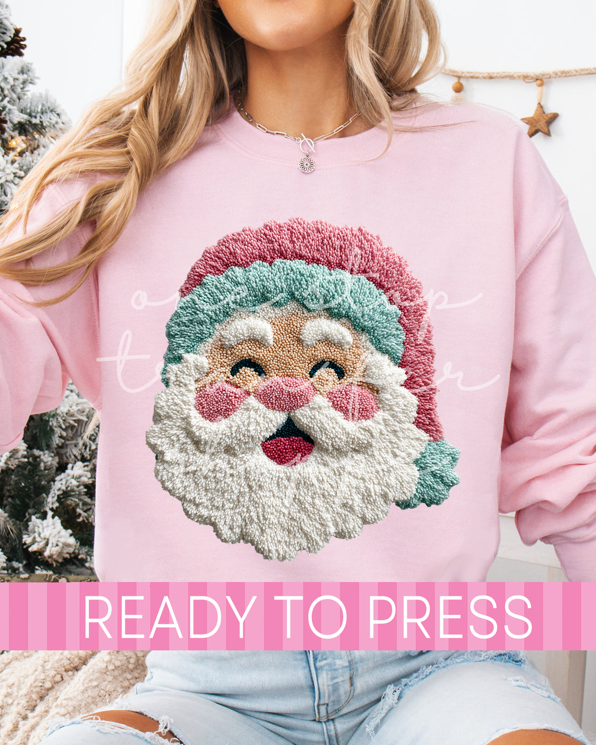 Faux Yarn Pink Christmas Santa - Ready to Press DTF Transfers