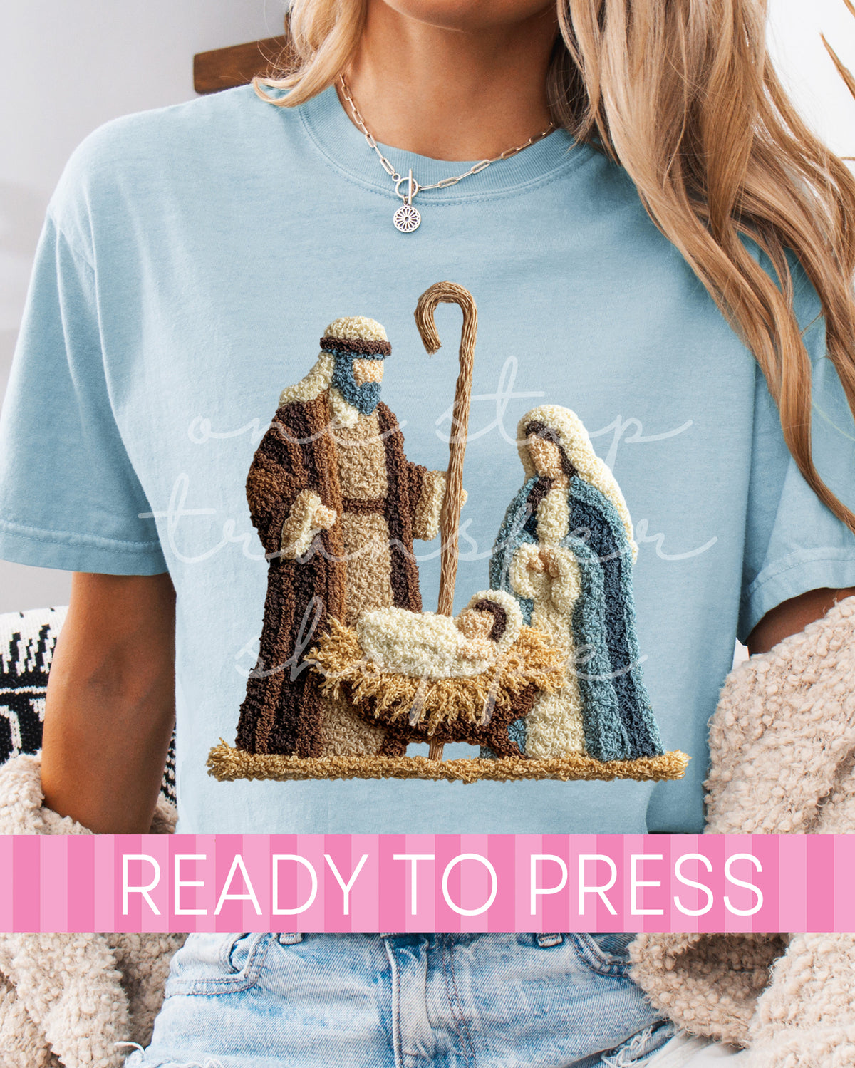 Faux Yarn Christmas Holy Family Nativity - Ready to Press DTF Transfers