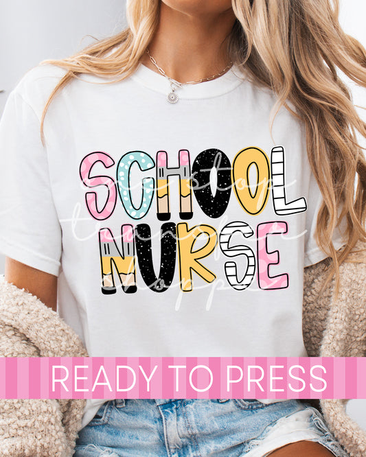Preppy Dots and Stripes School Nurse Doodle - Ready to Press DTF Transfers