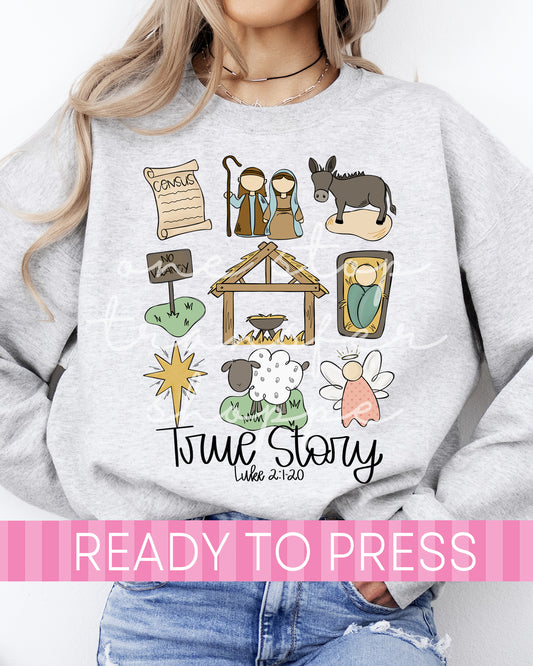 True Story Nativity Luke 2:1-20 - Ready to Press DTF Transfers