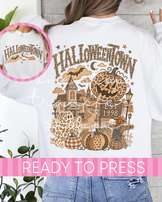 Leopard Halloween City Full Size Front and Back - Ready to Press DTF Transfer