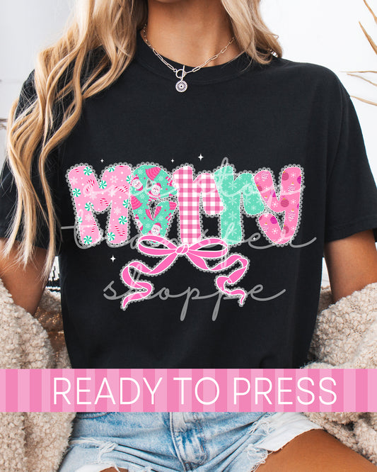Shabby Chic Pink and Mint Coquette MERRY - Ready to Press DTF Transfers