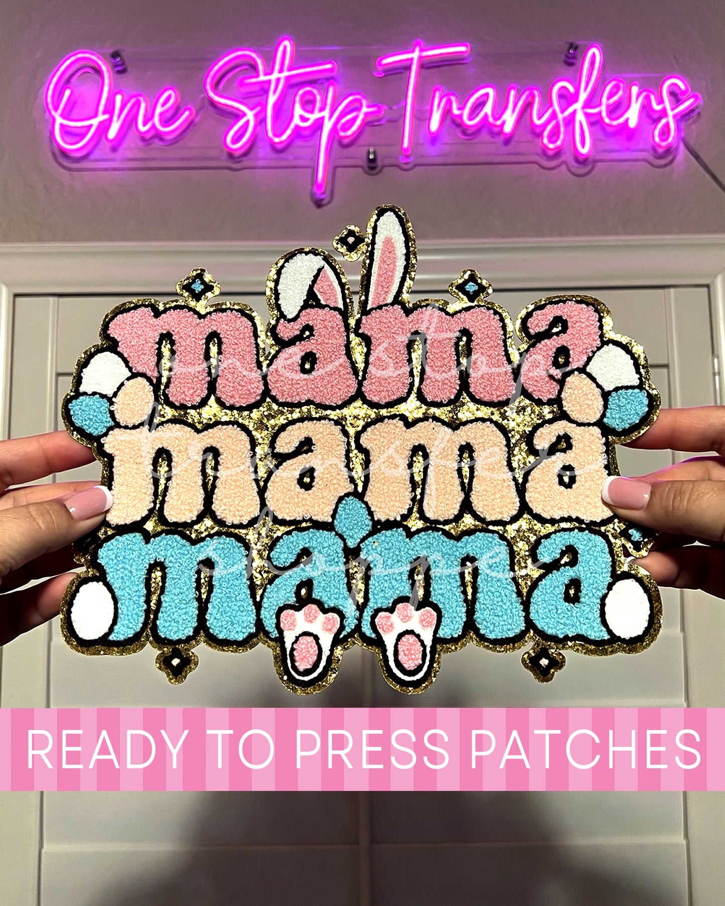 Pastel Stacked Easter MAMA Chenille Iron On Patch - Ready to Press Patches
