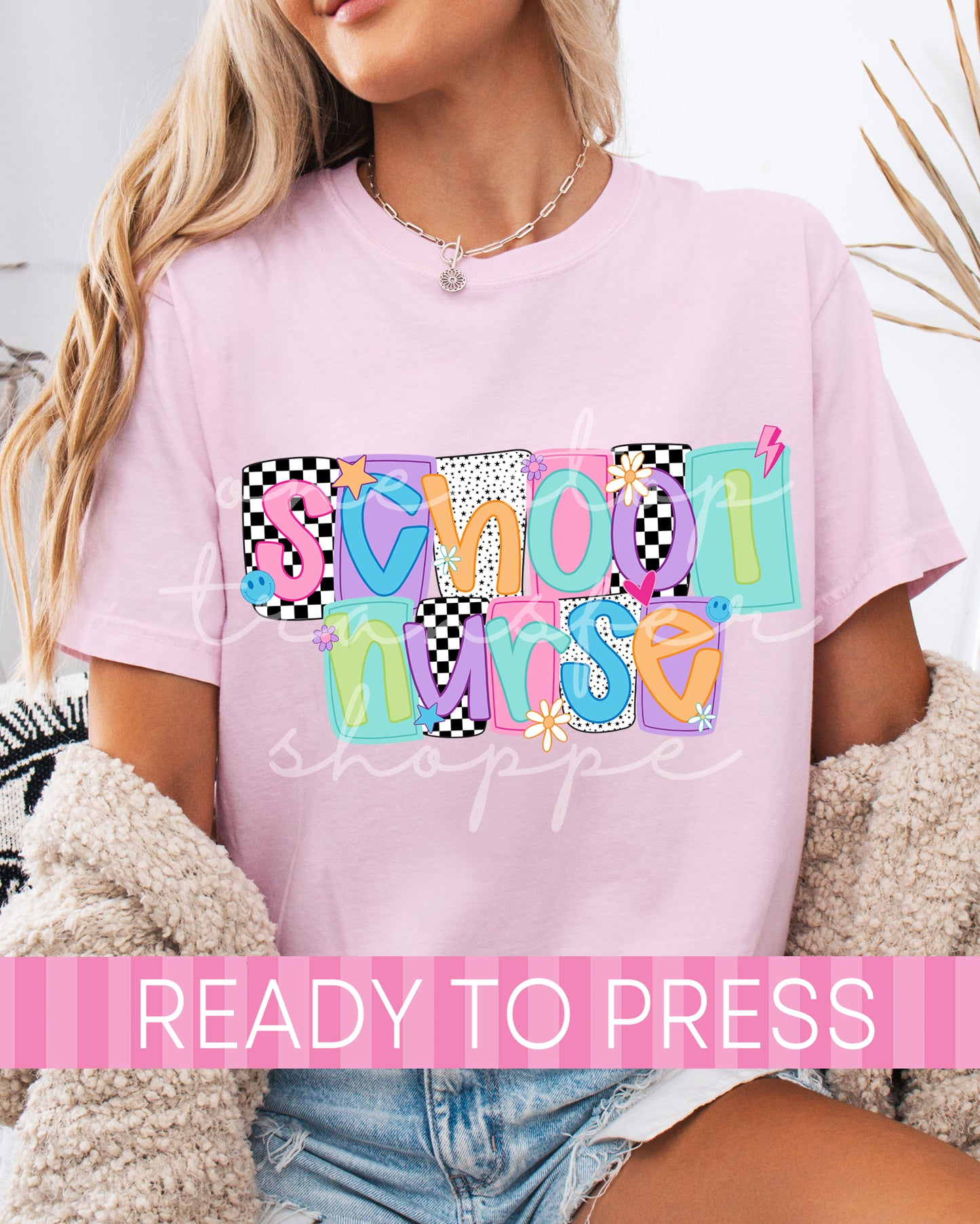 Bright Checker Squares School Nurse - Ready to Press DTF Transfers