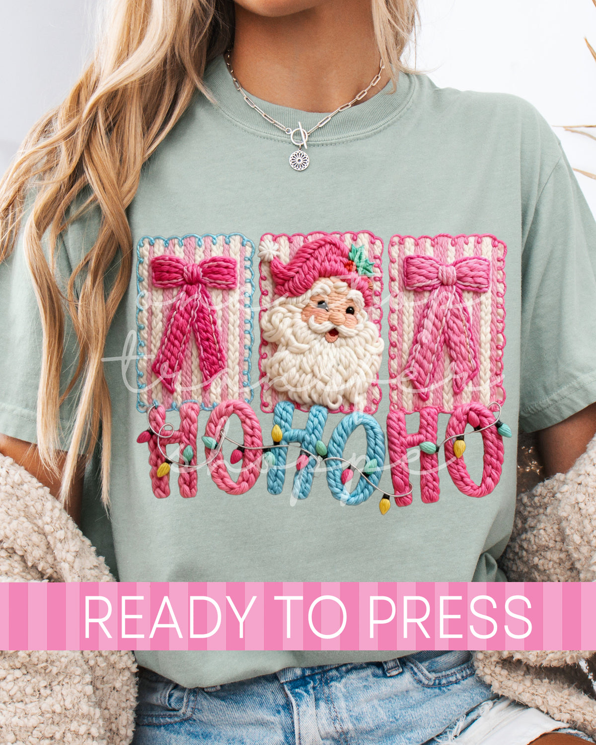 Faux Yarn Christmas Coquette Ho Ho Ho - Ready to Press DTF Transfers