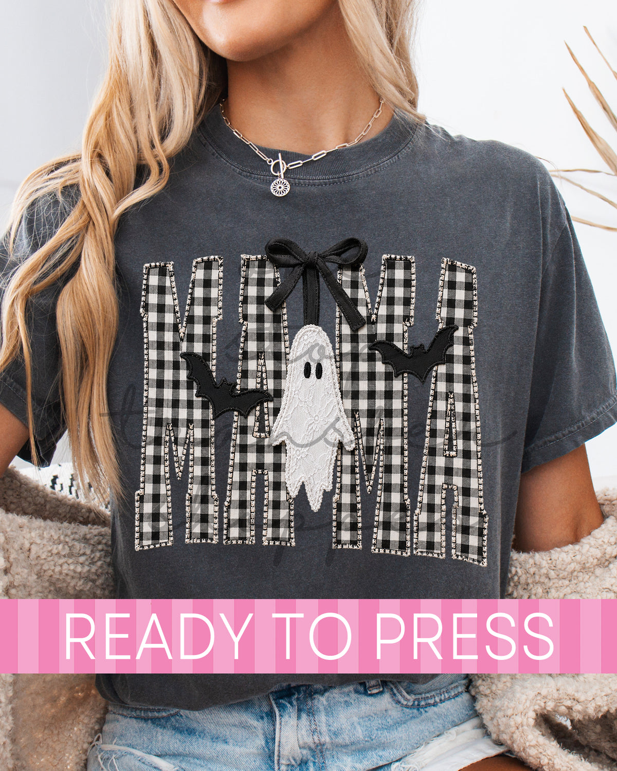 Gingham and Lace Coquette MAMA Ghost - Ready to Press DTF Transfers