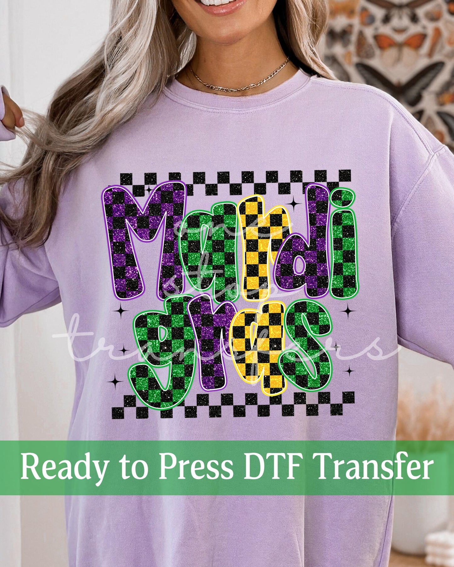 Faux Glitter Checker Mardi Gras - Ready to Press DTF Transfers