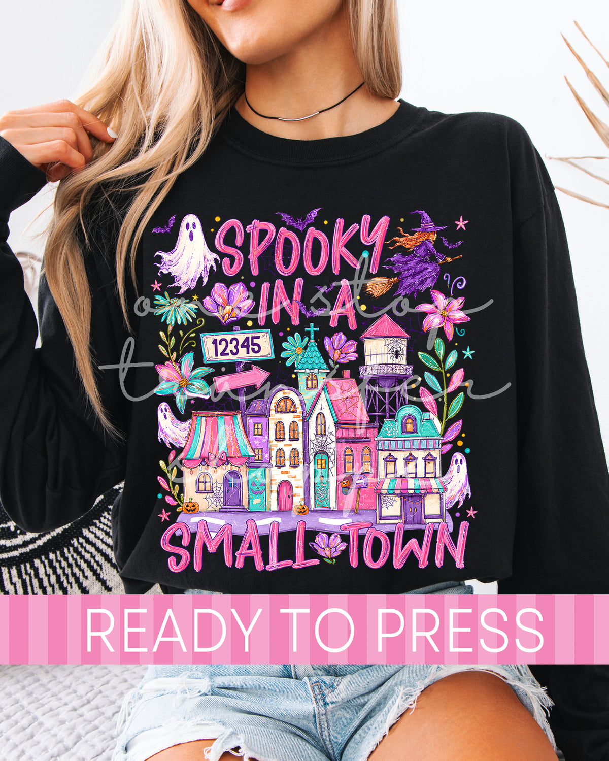 Pink Halloween Spooky In A Small Town Custom Zip Code - Ready to Press DTF Transfers