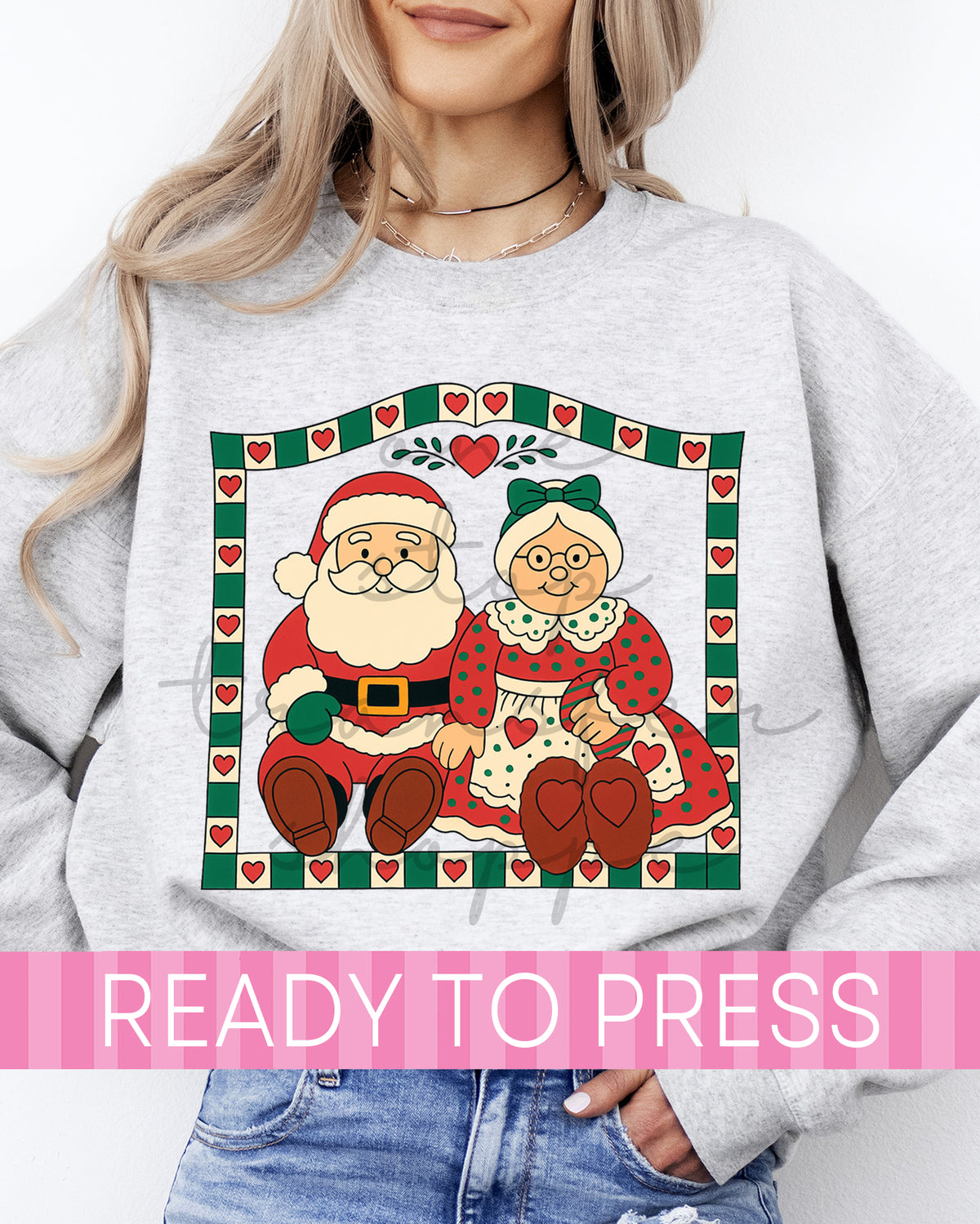 Vintage Santa and Mrs. Claus Patchwork Frame - Ready to Press DTF Transfers