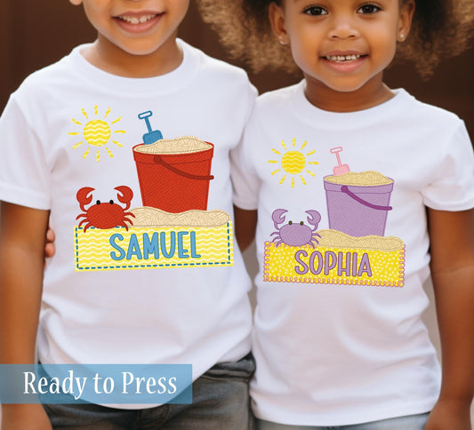 Custom Summer Beach Pails Name Plate - Ready to Press DTF Transfers