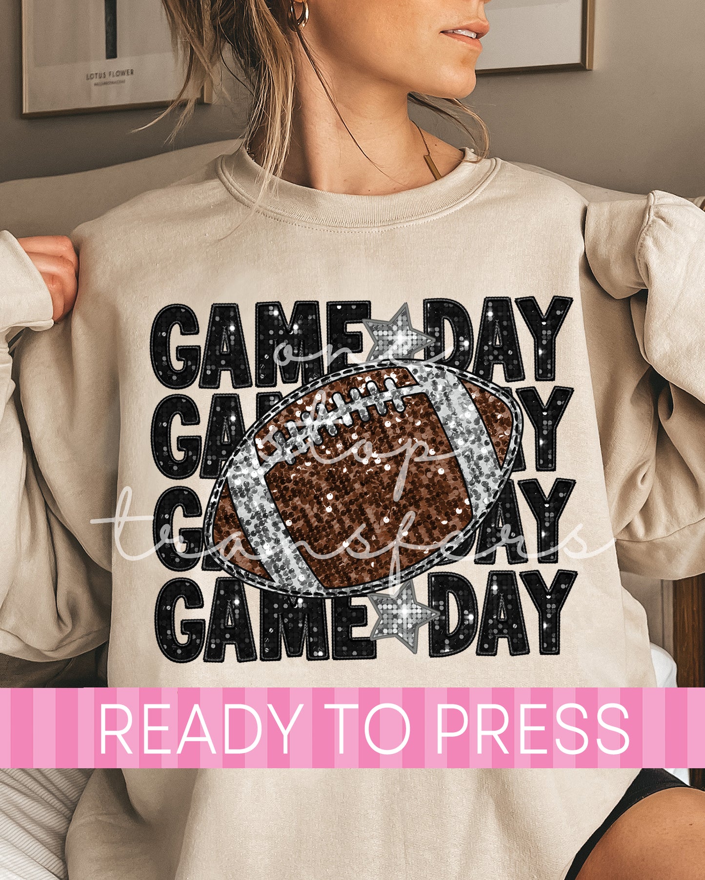 Stacked Faux Glitter Football Game Day - Ready to Press DTF Transfers