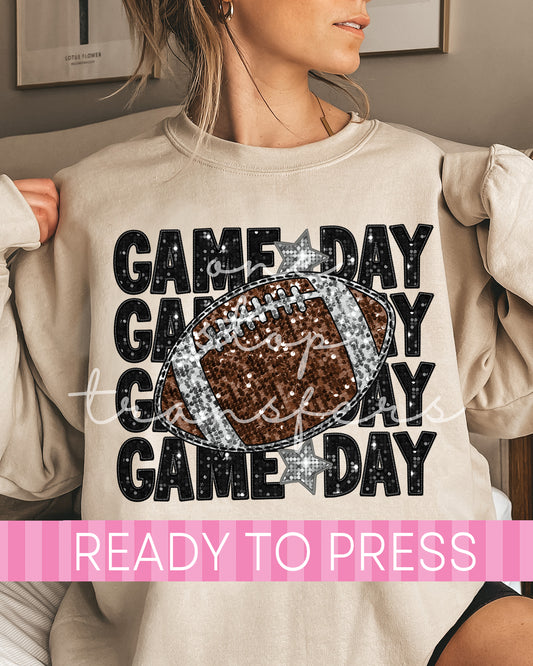 Stacked Faux Glitter Football Game Day - Ready to Press DTF Transfers