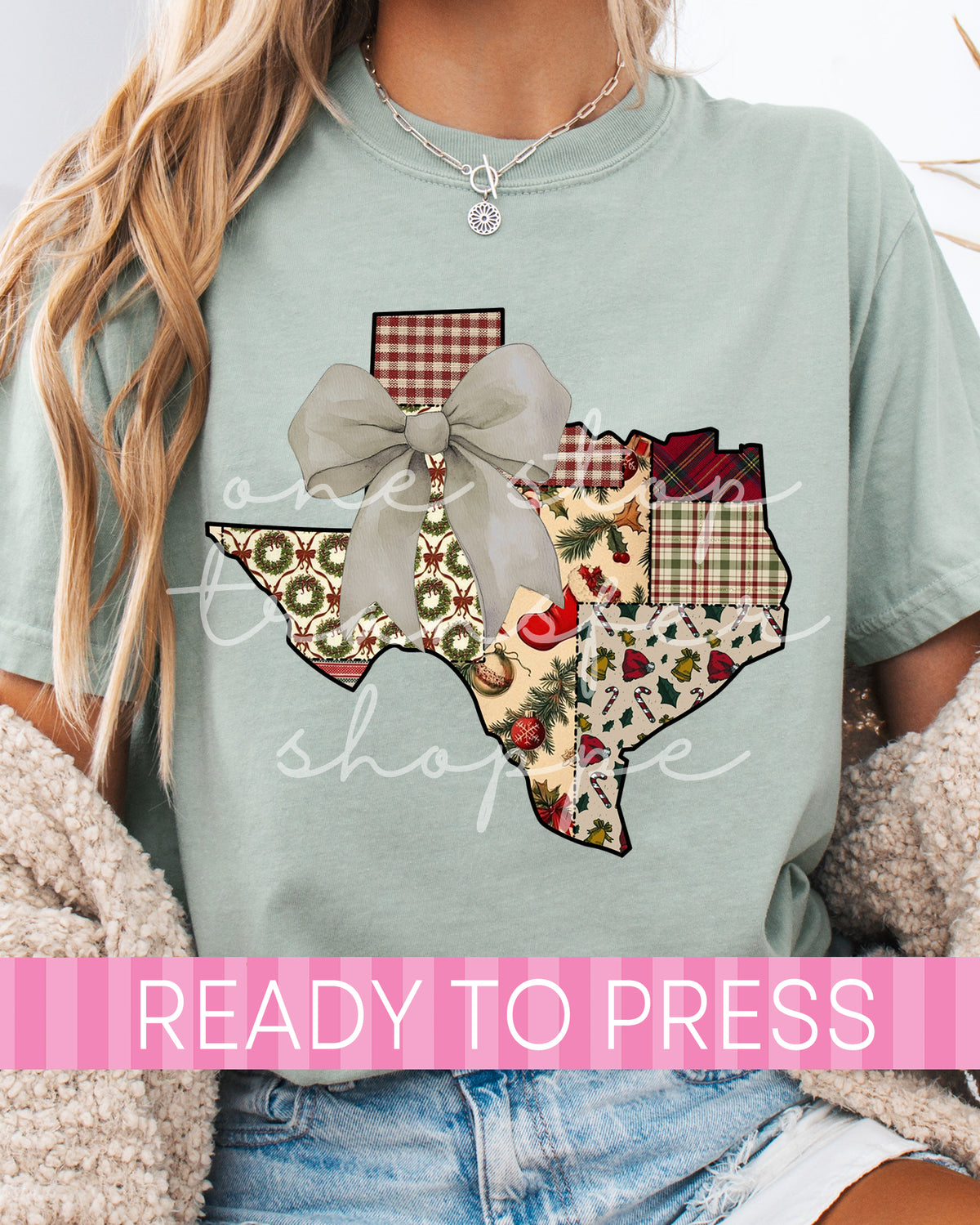 Texas Shape Vintage Christmas Patchwork - Ready to Press DTF Transfers