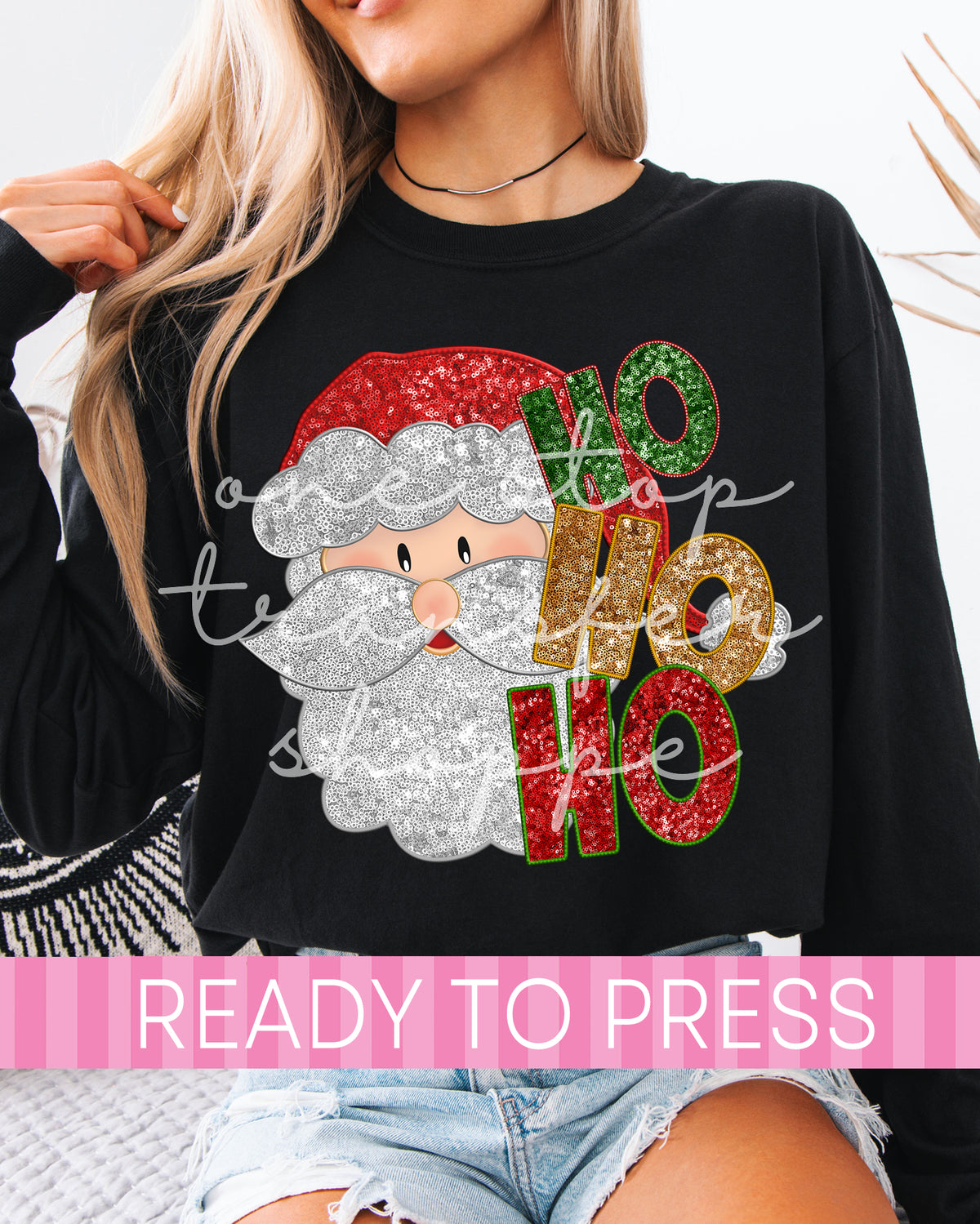 Faux Sequin Ho Ho Ho Santa - Ready to Press DTF Transfers