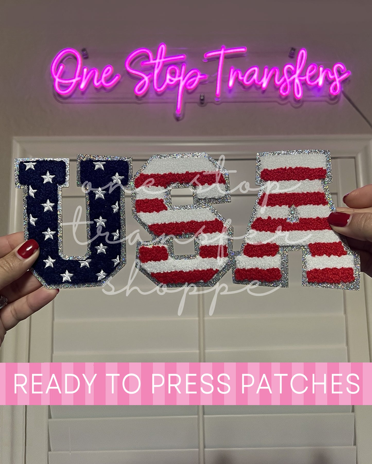 USA American Flag Chenille Letters Iron On Patch - Ready to Press Patches