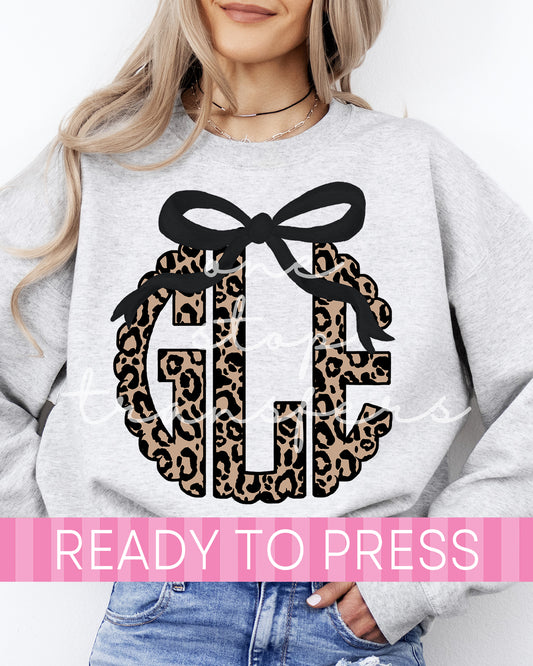 Tan and Black Coquette Leopard Monogram - Ready to Press DTF Transfers