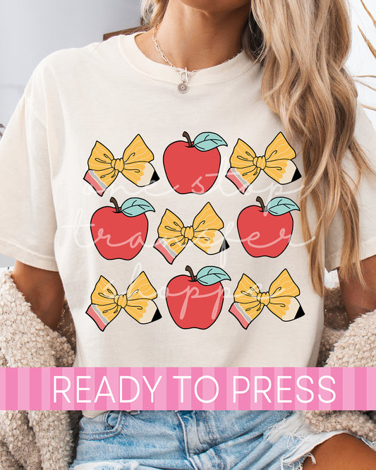 Coquette Pencils and Apples Collage  - Ready to Press DTF Transfers