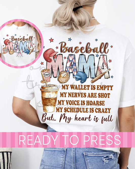 Baseball Mama My Wallet Is Empty My Heart Is Full - Ready to Press DTF Transfer Set