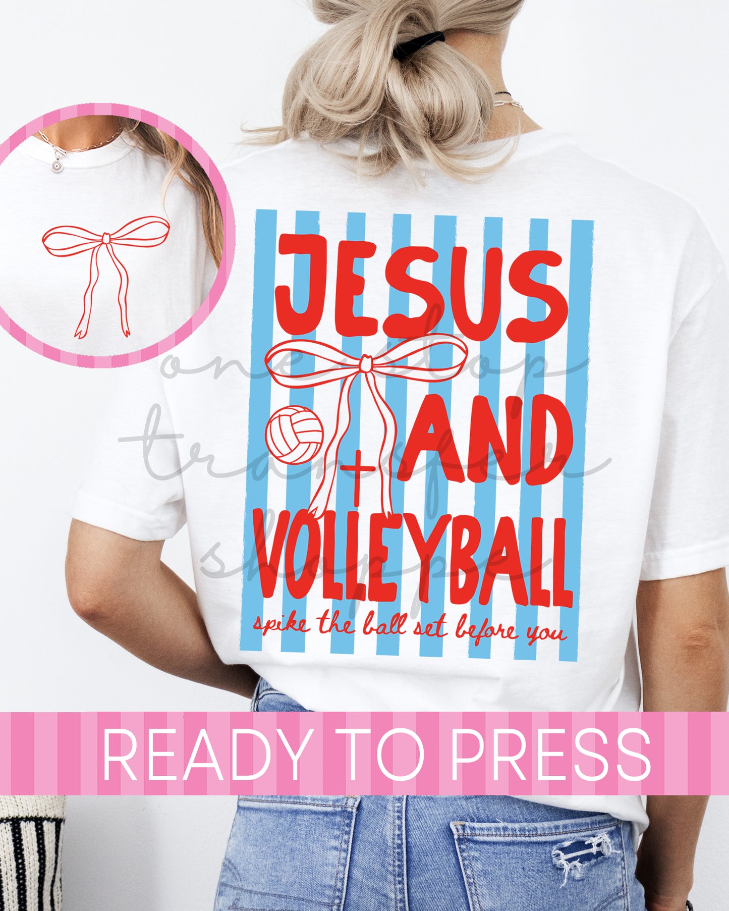 Red and Blue Jesus and Volleyball Stripes - Ready to Press DTF Transfer with Pocket