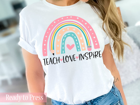 Teacher Love Inspire Pastel Rainbow - Ready to Press DTF Transfers