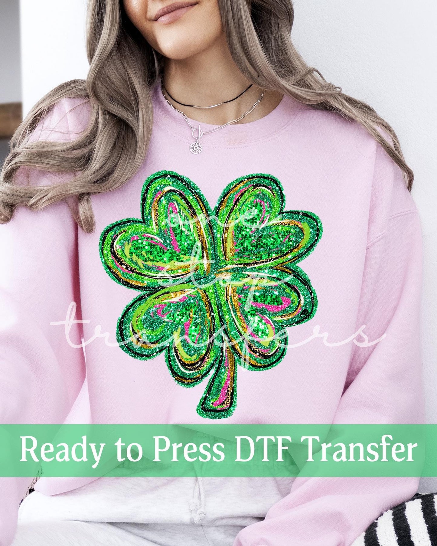 Faux Glitter Sequin St. Patrick's Day Four Leaf Clover - Ready to Press DTF Transfers