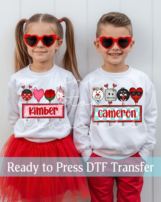 Custom Boy or Girl Valentine's Day Valentine Suckers Name Plate - Ready to Press DTF Transfers