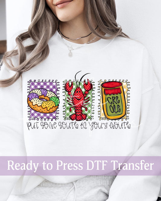 Mardi Gras Put Some South In Your Mouth Preppy Plaid Panels - Ready to Press DTF Transfers