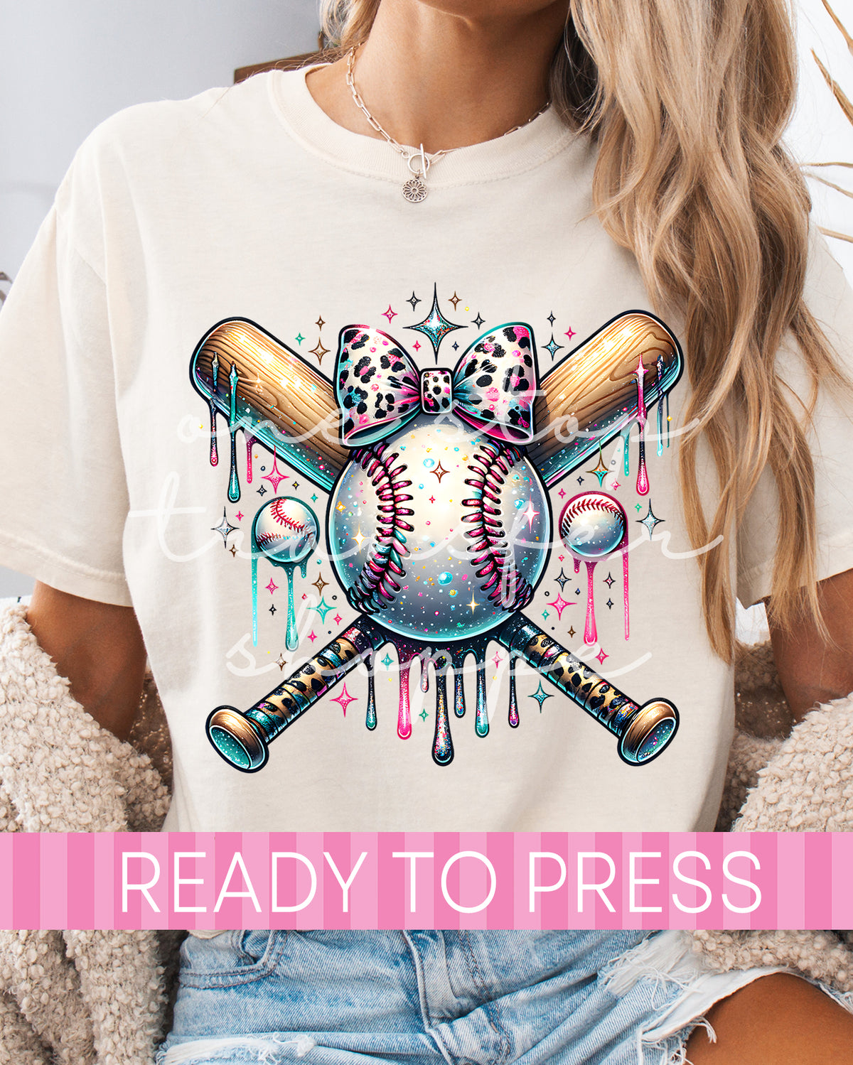 Faux Glitter Coquette Baseball Ice Cream Drip - Ready to Press DTF Transfers