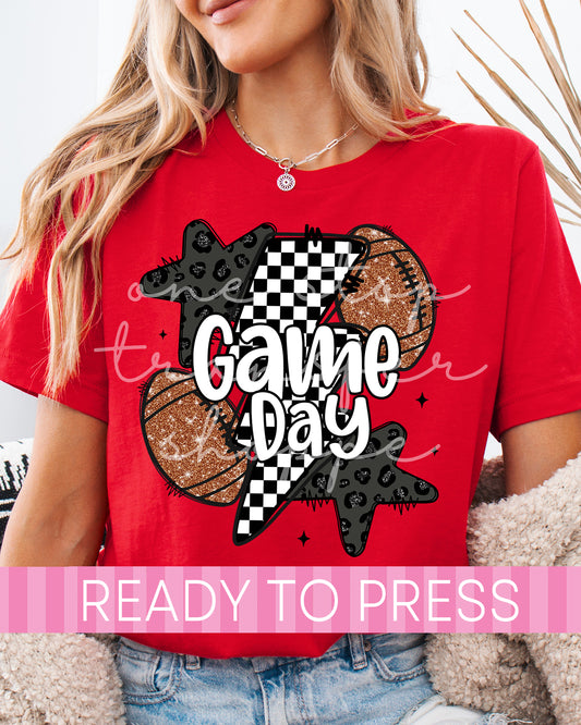 Faux Glitter Checker Lightning Football Game Day - Ready to Press DTF Transfers