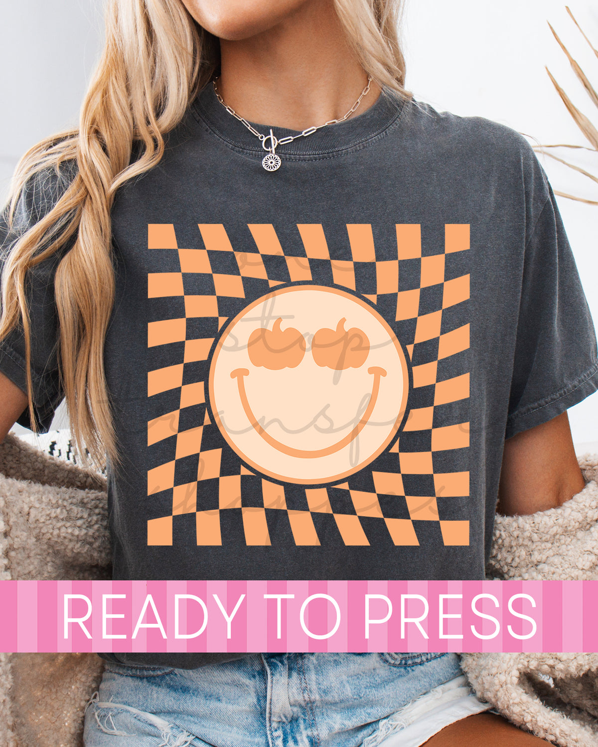 Orange Checker Retro Pumpkin Smiley Face - Ready to Press DTF Transfers