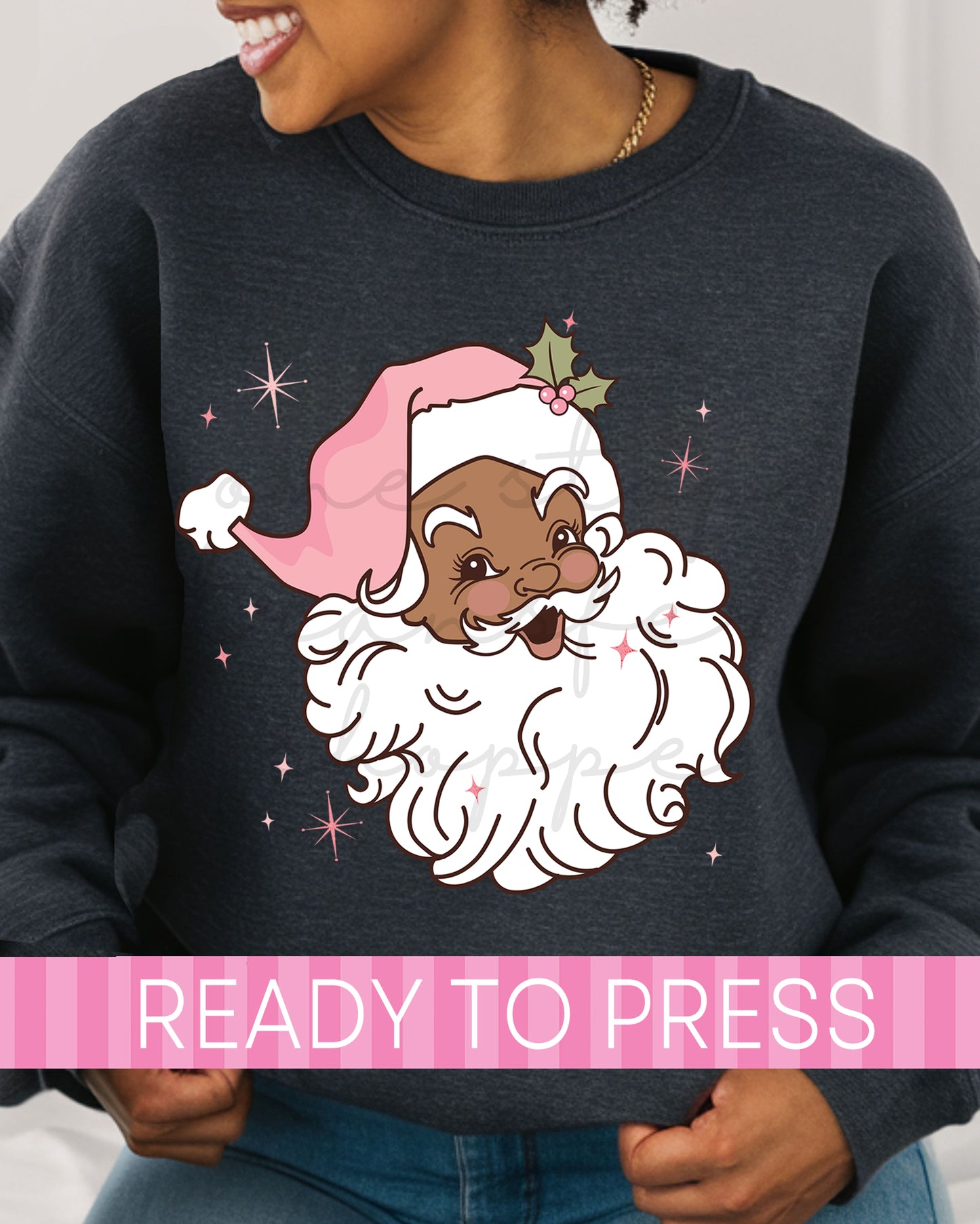 Pink Retro Black Santa - Ready to Press DTF Transfers