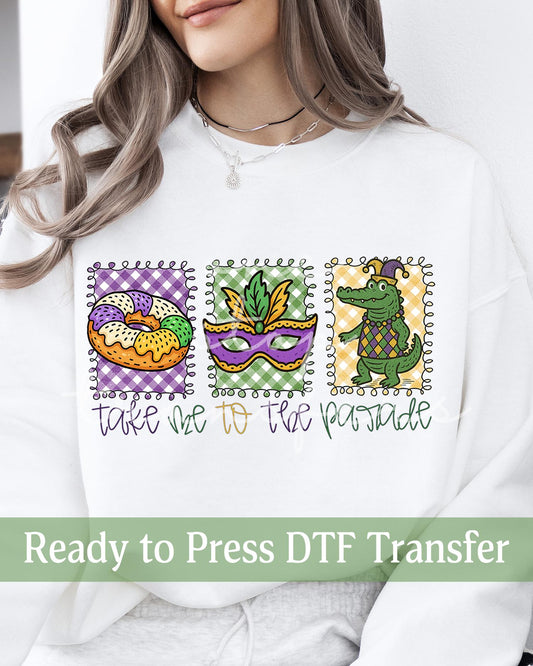 Mardi Gras Take Me To The Parade Preppy Plaid Panels - Ready to Press DTF Transfers