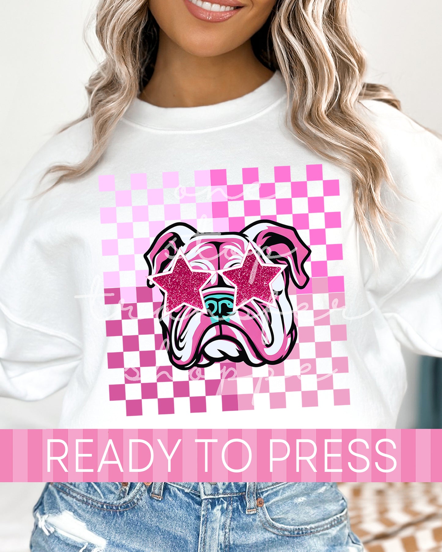 Preppy Pink Checker Bulldogs Star Eyes - Ready to Press DTF Transfers