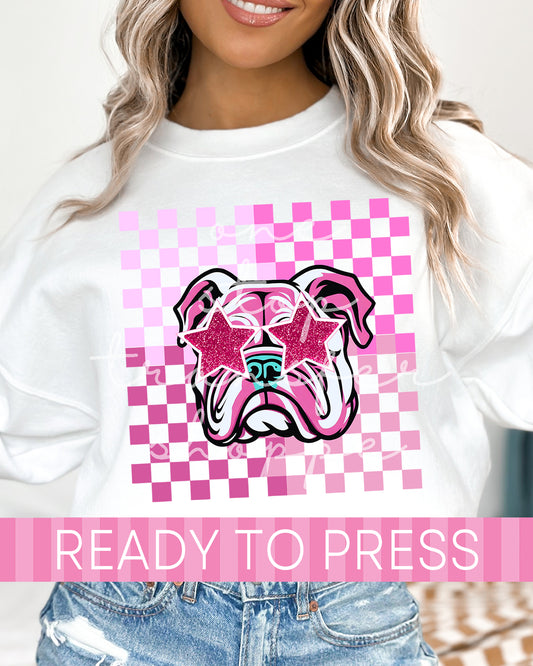 Preppy Pink Checker Bulldogs Star Eyes - Ready to Press DTF Transfers
