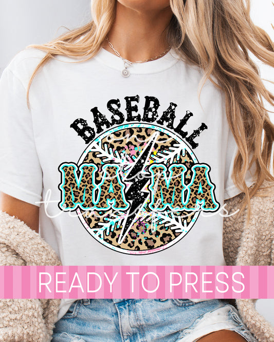 Baseball Mama Leopard Paint Splatter Lightning - Ready to Press DTF Transfers