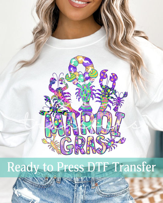 Colorful Watercolor Mardi Gras Crawfish - Ready to Press DTF Transfers