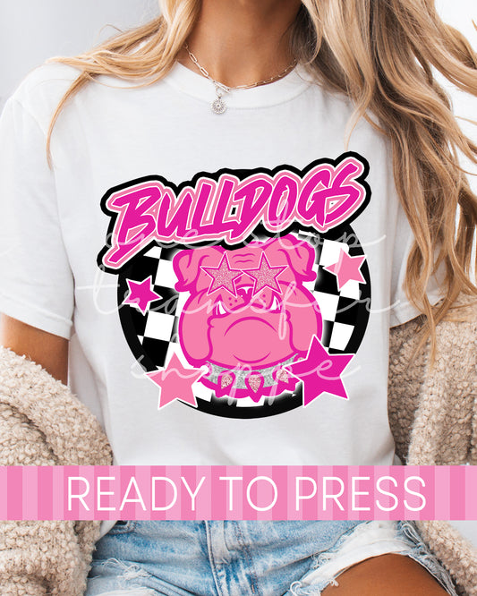 Pink Bulldog Checker Circle - Ready to Press DTF Transfers