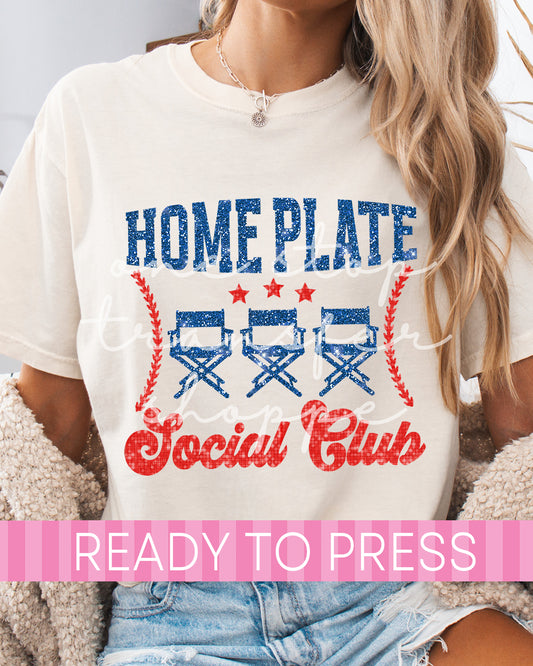 Faux Glitter Home Plate Social Club - Ready to Press DTF Transfers