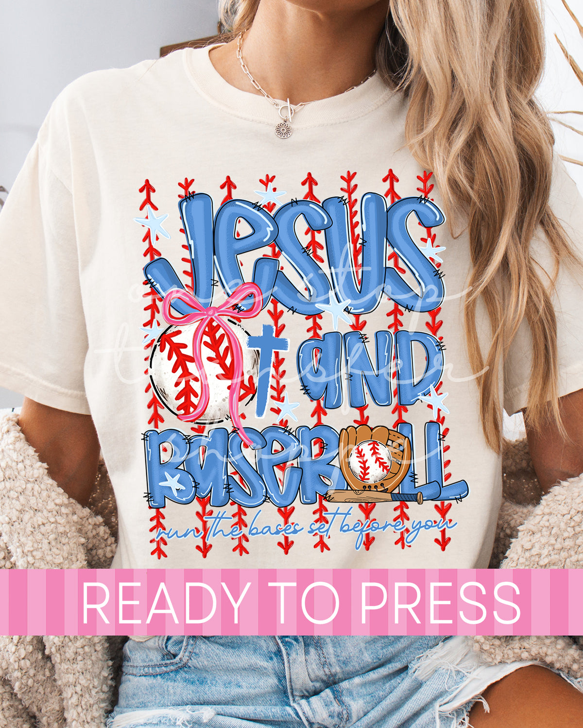Trendy Stitched Stripes Jesus and Baseball - Ready to Press DTF Transfers